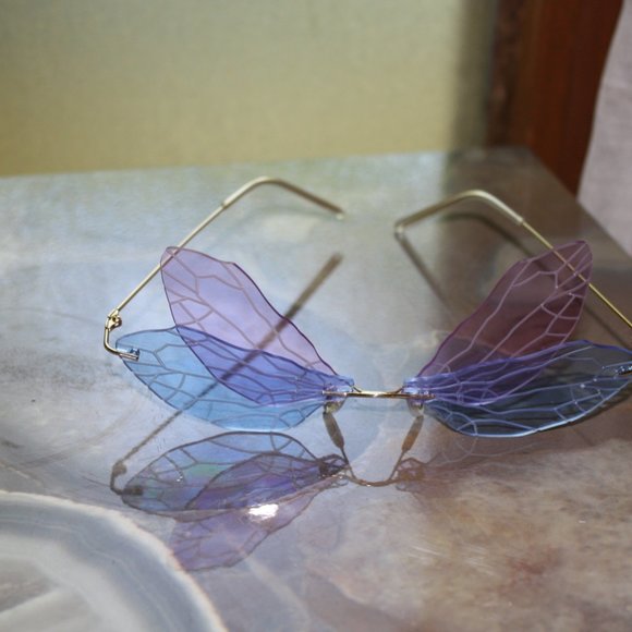 Y2K BLUE & PURPLE RIMLESS BUTTERFLY WING GLASSES - Picture 4 of 6